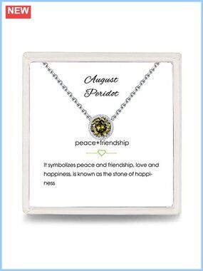 Sterling Silver Birthstone Pendant Necklace S925 August Peridot CZ Solitaire